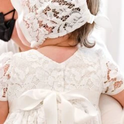 Rose Christening Gown & Bonnet(Rose Christening Gown Bonnet) -Tiny Trendz Back BF76