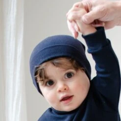 Navy Ribbed Pima Beanie(Navy Ribbed Pima Beanie) -Tiny Trendz Beanie 489E