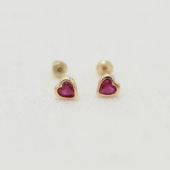 14k Gold Heart Birthstone Earrings(14k Gold Heart Birthstone Earrings) -Tiny Trendz Birthstone Heart Earrings July 6483
