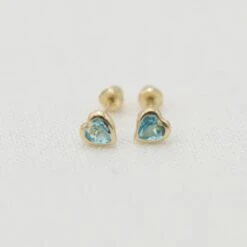 14k Gold Heart Birthstone Earrings(14k Gold Heart Birthstone Earrings) -Tiny Trendz Birthstone Heart Earrings March 6487