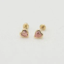 14k Gold Heart Birthstone Earrings(14k Gold Heart Birthstone Earrings) -Tiny Trendz Birthstone Heart Earrings October 6480