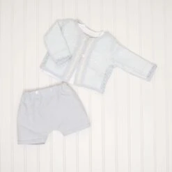 Harrison Sweater 3-Piece Shorts Suit(Harrison Shorts Suit) -Tiny Trendz Blue Sweater Shorts Suit 4441