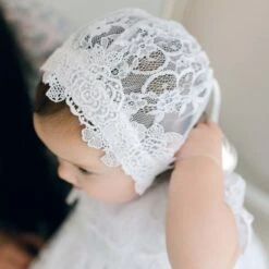 Olivia Christening Gown & Bonnet(Olivia Linen Romper) -Tiny Trendz Bonnet Detail Lace Olivia Baby 1816