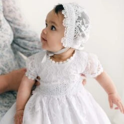 Olivia Christening Gown & Bonnet(Olivia Linen Romper) -Tiny Trendz Bonnet Gown Olivia Baby 1385