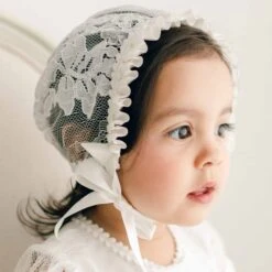 Victoria Puff Sleeve Christening Gown & Bonnet(Victoria Christening Gown) -Tiny Trendz Bonnet Victoria Christening Ivory 6614 757ee51f 06f5 4f26 9d75 94afc17676cf