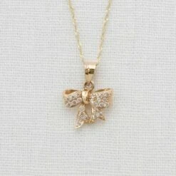 14k Gold Fancy Bow Charm With Chain(14k Gold Fancy Bow Charm With Chain)
