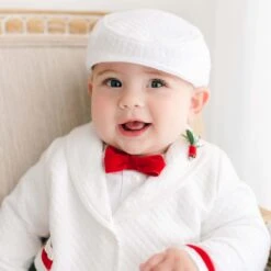 Noah 3-Piece Suit | Red Trim(Noah Red 3 Piece Suit) -Tiny Trendz Bow Tie Hat Suit Christmas Red 8329