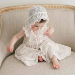 Charlotte Christening Gown & Bonnet(Charlotte Christening Gown) -Tiny Trendz Charlotte Gown Bonnet Lace Baby Girl 000358