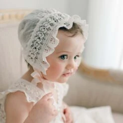 Charlotte Christening Gown & Bonnet(Charlotte Christening Gown) -Tiny Trendz Charlotte Lace Bonnet Detail Baby Girl 000377