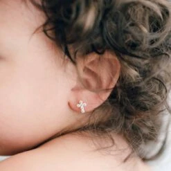 14k Gold & Stone Cross Earrings(14k Gold Stone Cross Earrings)