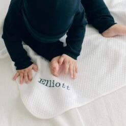 Elliott Personalized Blanket(Elliott Receiving Blanket) -Tiny Trendz Elliott Baby Blanket White Quilt Navy 000626