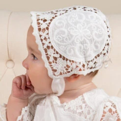Adeline Lace Christening Gown & Bonnet(Adeline Lace Christening Gown) -Tiny Trendz EvelynAdelineBonnet EEE8018