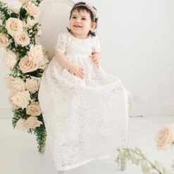 Rose Christening Gown & Bonnet(Rose Christening Gown Bonnet) -Tiny Trendz Gown Velvet Headband Christening Rose 1662