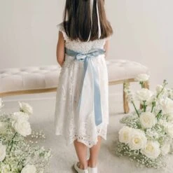 Silk Ribbon Hair Bow & Sash(Silk Ribbon Hair Bow Sash) -Tiny Trendz Grace Dress Blue Sash 4801