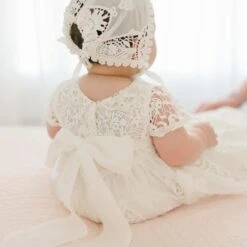 Grace Christening Gown & Bonnet(Grace Christening Gown Bonnet) 17 Grace Christening Gown & Bonnet(Grace Christening Gown Bonnet) -Tiny Trendz Grace Gown Christening Back Detail 0494