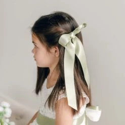 Silk Ribbon Hair Bow & Sash(Silk Ribbon Hair Bow Sash) -Tiny Trendz Grace Silk Ribbon Bow Green 4816