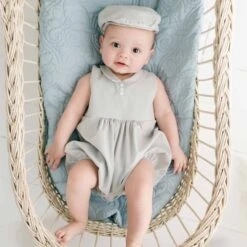 Grayson Linen Romper(Grayson Linen Romper) -Tiny Trendz Grayson Romper Linen Baby Newsboy 6697
