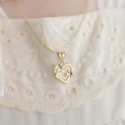 14k Gold Rose Heart With Chain(14k Gold Rose Heart With Chain)