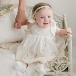 Ingrid Dress & Bloomers(Ingrid Romper Dress) -Tiny Trendz Ingrid Ivory Romper Dress 1085