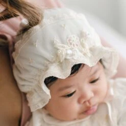 Jessica Newborn Gown & Bonnet Set(Jessica Layette) -Tiny Trendz Jessica Linen Bonnet Newborn 8261