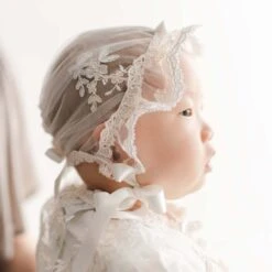 Kristina Christening Gown & Bonnet(Kristina Christening Gown Bonnet) -Tiny Trendz Kristina Lace Bonnet Side 9958 b78f3dda 5aca 410d bb85 5786e7a6b109
