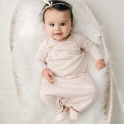 Ava Newborn Layette & Headband(Pink Cotton Newborn Layette)