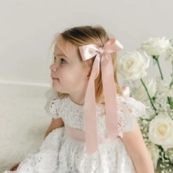 Silk Ribbon Hair Bow & Sash(Silk Ribbon Hair Bow Sash) -Tiny Trendz Lola Ribbon Bow Hair Clip Pink 4757