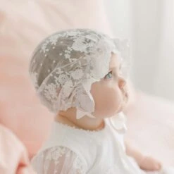 Melissa Christening Gown & Bonnet(Melissa Christening Gown) -Tiny Trendz Melissa Bonnet Sheer Baby Detail 0365