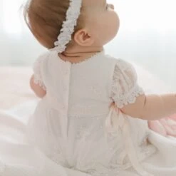 Melissa Christening Gown & Bonnet(Melissa Christening Gown) -Tiny Trendz Melissa Dress Romper Back Detail 0373
