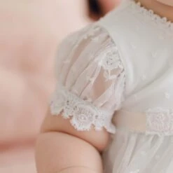 Melissa Christening Gown & Bonnet(Melissa Christening Gown) -Tiny Trendz Melissa Romper Dress Sleeve Detail 0363