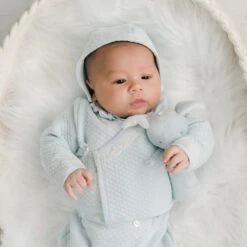 Quinn Wrap Top & Pants Set(Quinn Wrap Top Pants Set) -Tiny Trendz Newborn Blue Outfit Bonnet 3905