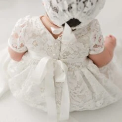Rose Christening Gown & Bonnet(Rose Christening Gown Bonnet) -Tiny Trendz Rose Baby Christening Gown Detail 7259