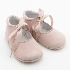 Girls Suede Tie Mary Janes(Girls Suede Shoes) -Tiny Trendz Shoes Pink Suede Tie Mary Janes Shoes
