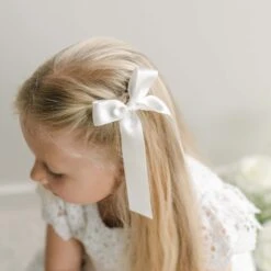 Silk Ribbon Hair Bow & Sash(Silk Ribbon Hair Bow Sash) -Tiny Trendz Silk Ribbon Bow White 4919 1