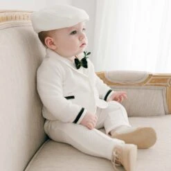 Noah 3-Piece Suit | Green Trim(Noah Green 3 Piece Suit) -Tiny Trendz Suit Hat Bow Tie Christmas Green 8201