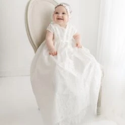 Victoria Puff Sleeve Christening Gown & Bonnet(Victoria Christening Gown)